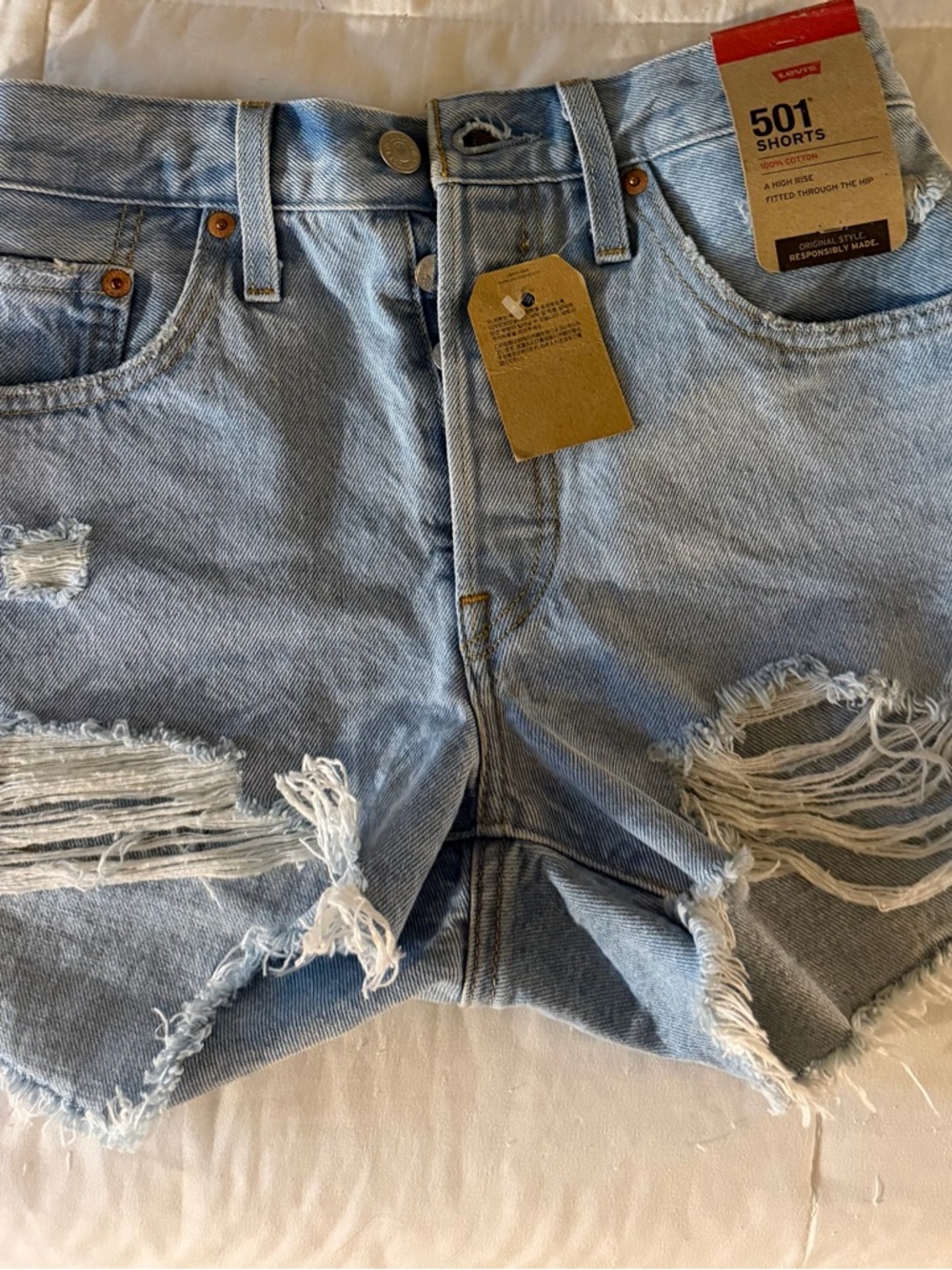 Levi's Light Blue Ripped Denim Cutoff Shorts